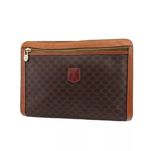 CELINE Clutch Bag Macadam Beige PVC x Leather Authentic USED T20587 - Picture 1 of 9